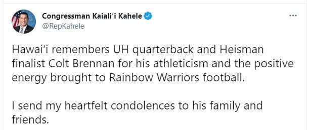 Hawaii leaders honor UH football legend Colt Brennan